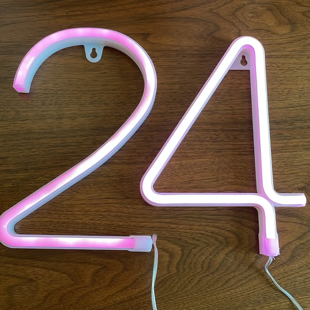 Birthday 24 light decor pink and white battery or HDMI powered